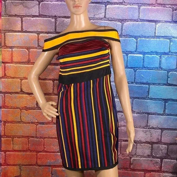 Fashion Nova Dresses & Skirts - Fashion Nova Dress Midi Small Multicolor Large Open Back Stripe
